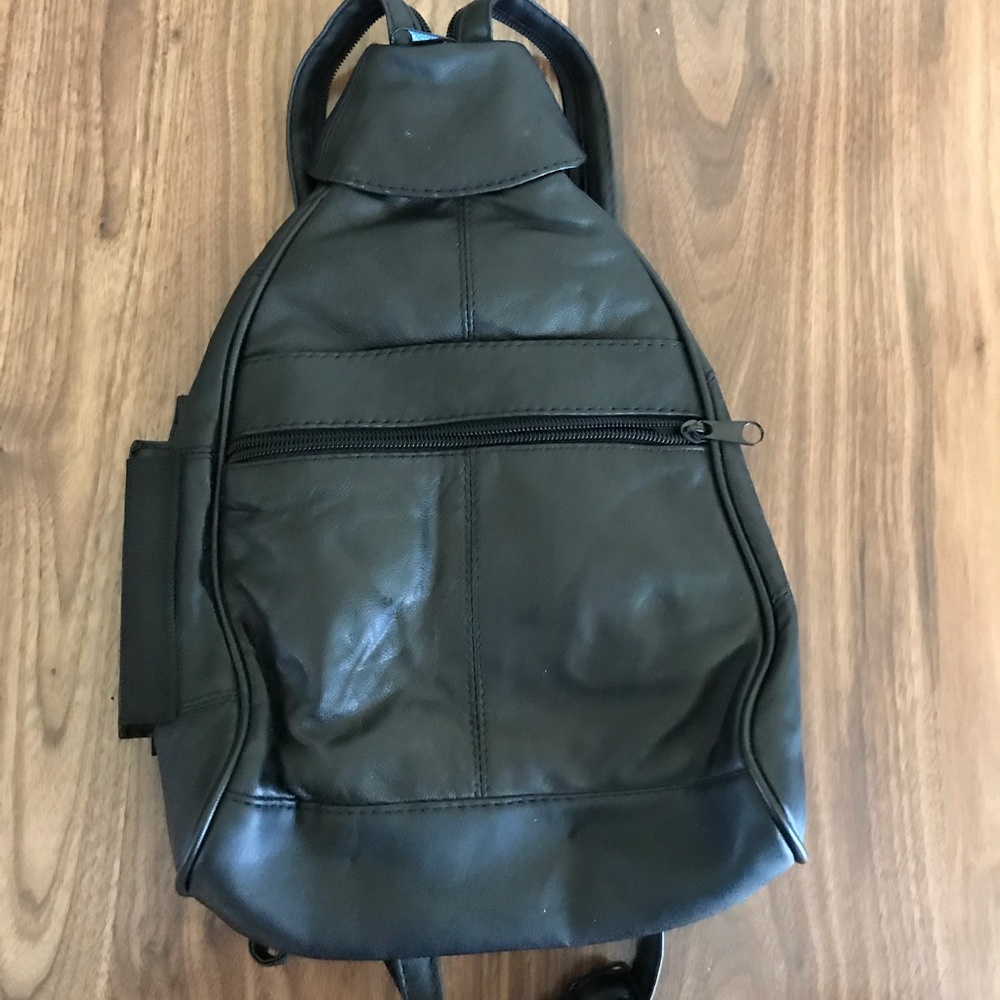 Black Leather Mini Backpack